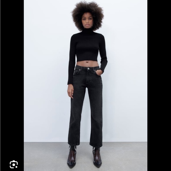 NWT- Zara Black Cropped Sweater High Collar - Picture 2 of 11